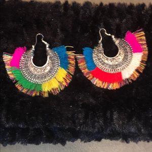 Vintage Antique Silver Rainbow Tassel Earrings